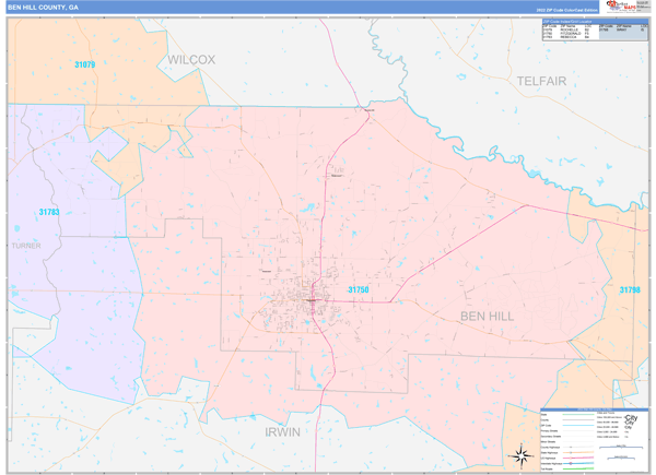 Ben Hill County, GA Zip Code Map